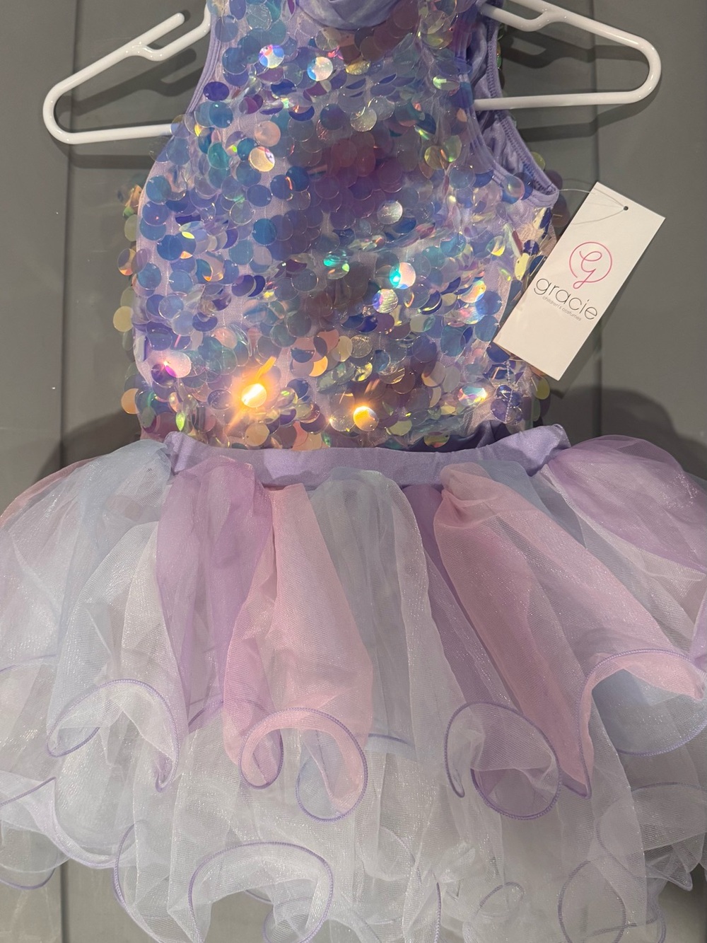 NEW MC Gracie Lavender Iridescent Sequin Leotard With Tutu